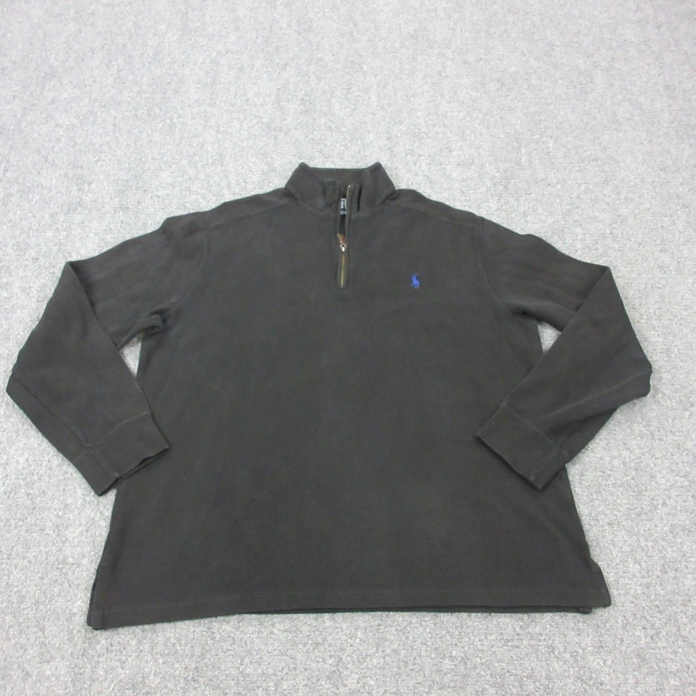 VTG Polo Ralph Lauren Sweater Mens Large Black 1/4 Zip Mock Neck Cotton Pullover